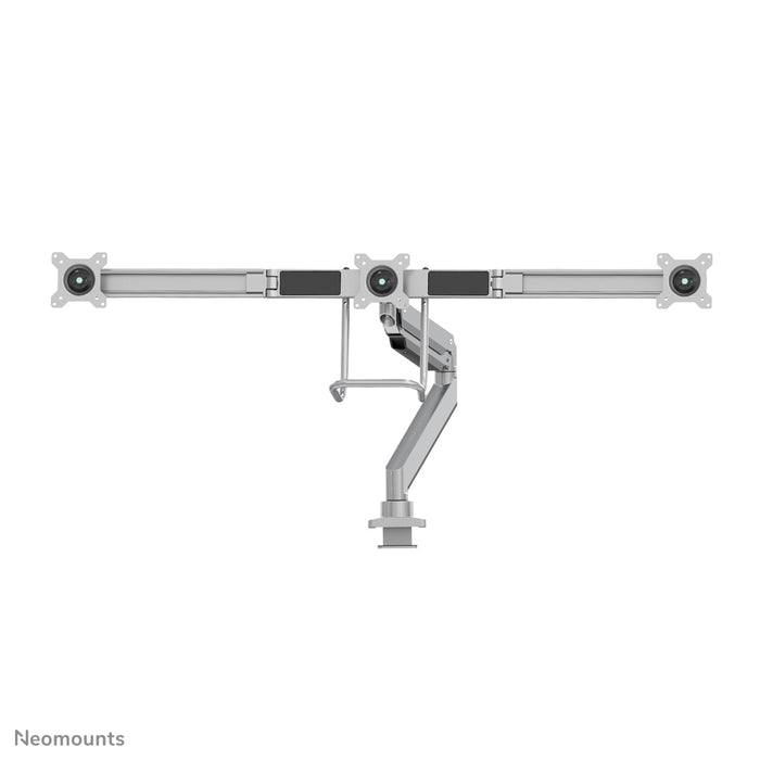 Neomounts NM-D775DX3 argent est un support de bureau à vérin à gaz avec barre transversale et levier pour écrans plats jusqu'à 27 pouces (68,6 cm).