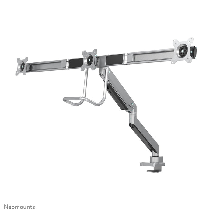 Neomounts NM-D775DX3 argent est un support de bureau à vérin à gaz avec barre transversale et levier pour écrans plats jusqu'à 27 pouces (68,6 cm).