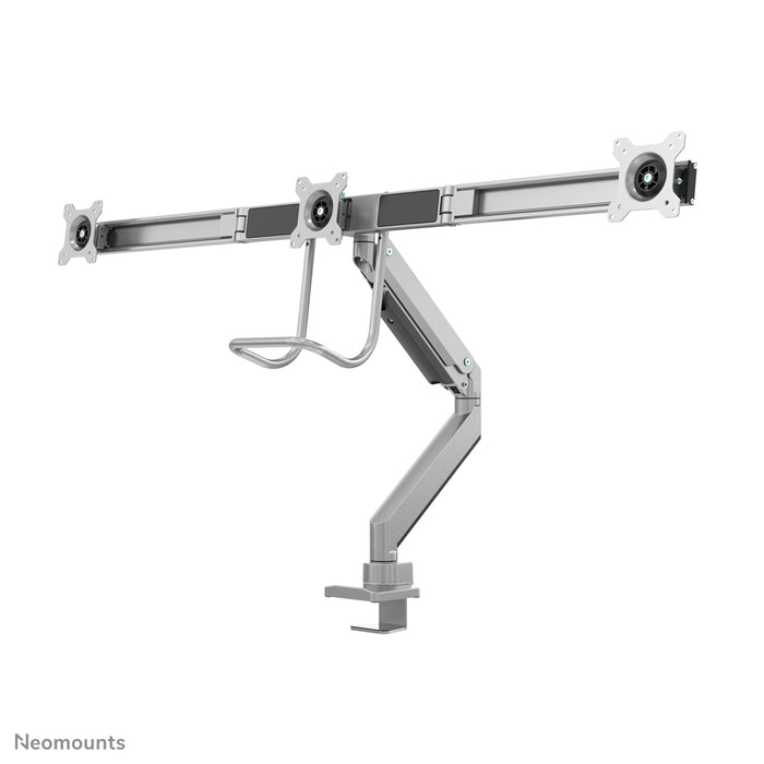 Neomounts NM-D775DX3 argent est un support de bureau à vérin à gaz avec barre transversale et levier pour écrans plats jusqu'à 27 pouces (68,6 cm).