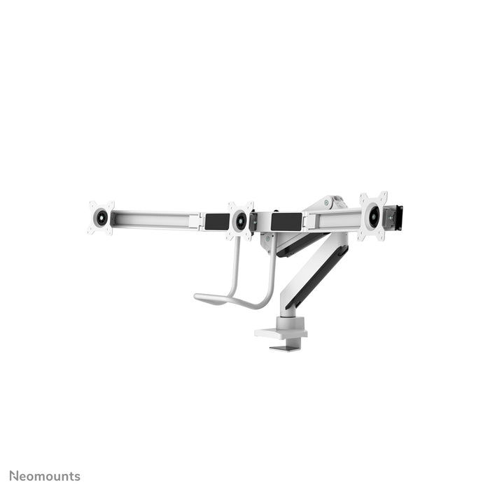Neomounts NM-D775DX3 blanc est un support de bureau à vérin à gaz avec barre transversale et levier pour écrans plats jusqu'à 27 pouces (68,6 cm).