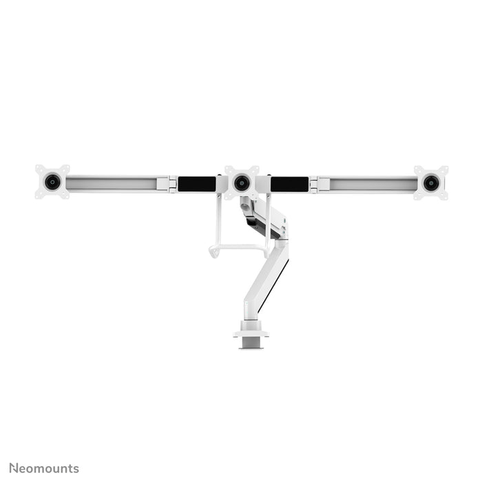 Neomounts NM-D775DX3 blanc est un support de bureau à vérin à gaz avec barre transversale et levier pour écrans plats jusqu'à 27 pouces (68,6 cm).