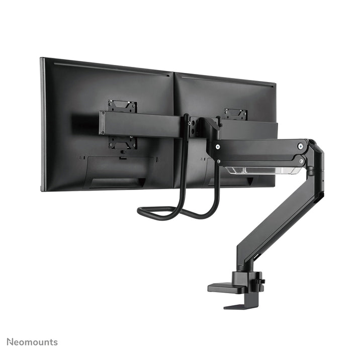 Neomounts NM-D775DX noir est un support de bureau à vérin à gaz avec barre transversale et levier pour écrans plats jusqu'à 32 pouces (81 cm).