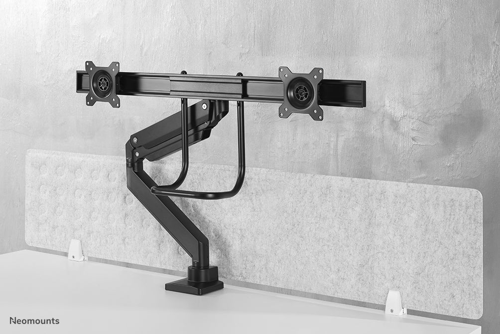 Neomounts NM-D775DX noir est un support de bureau à vérin à gaz avec barre transversale et levier pour écrans plats jusqu'à 32 pouces (81 cm).