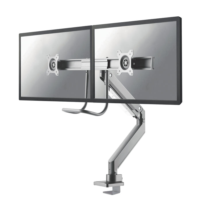 Neomounts NM-D775DX argent est un support de bureau à vérin à gaz avec barre transversale et levier pour écrans plats jusqu'à 32 pouces (81 cm).
