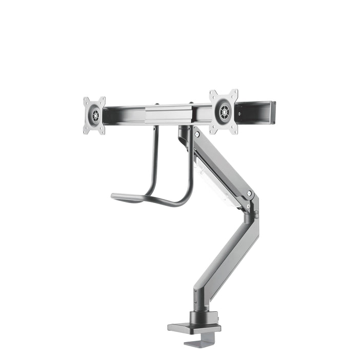 Neomounts NM-D775DX argent est un support de bureau à vérin à gaz avec barre transversale et levier pour écrans plats jusqu'à 32 pouces (81 cm).