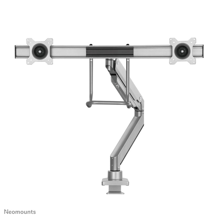 Neomounts NM-D775DX argent est un support de bureau à vérin à gaz avec barre transversale et levier pour écrans plats jusqu'à 32 pouces (81 cm).