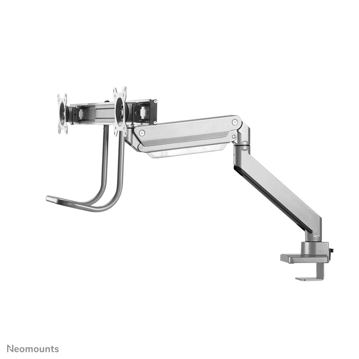 Neomounts NM-D775DX argent est un support de bureau à vérin à gaz avec barre transversale et levier pour écrans plats jusqu'à 32 pouces (81 cm).