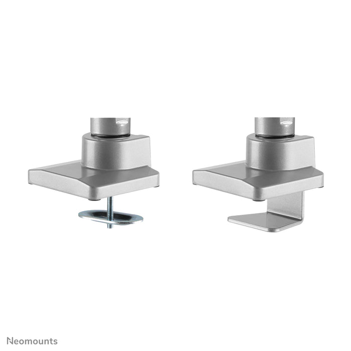 Neomounts NM-D775DX argent est un support de bureau à vérin à gaz avec barre transversale et levier pour écrans plats jusqu'à 32 pouces (81 cm).