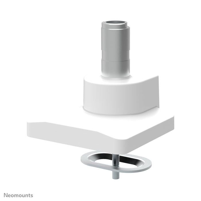 Neomounts NM-D775DX blanc est un support de bureau à vérin à gaz avec barre transversale et levier pour écrans plats jusqu'à 32 pouces (81 cm).