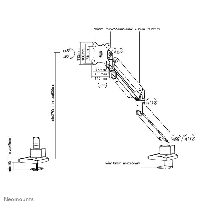 Neomounts NM-D775 blanc est un support de bureau à vérin à gaz pour écrans plats jusqu'à 32 pouces (81 cm) - Blanc