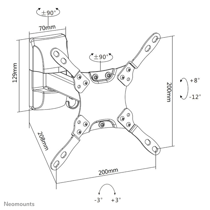 Neomounts NM-W115 noir est un support mural inclinable et pivotant avec 1 point de rotation pour écrans plats jusqu'à 32 pouces (81 cm).