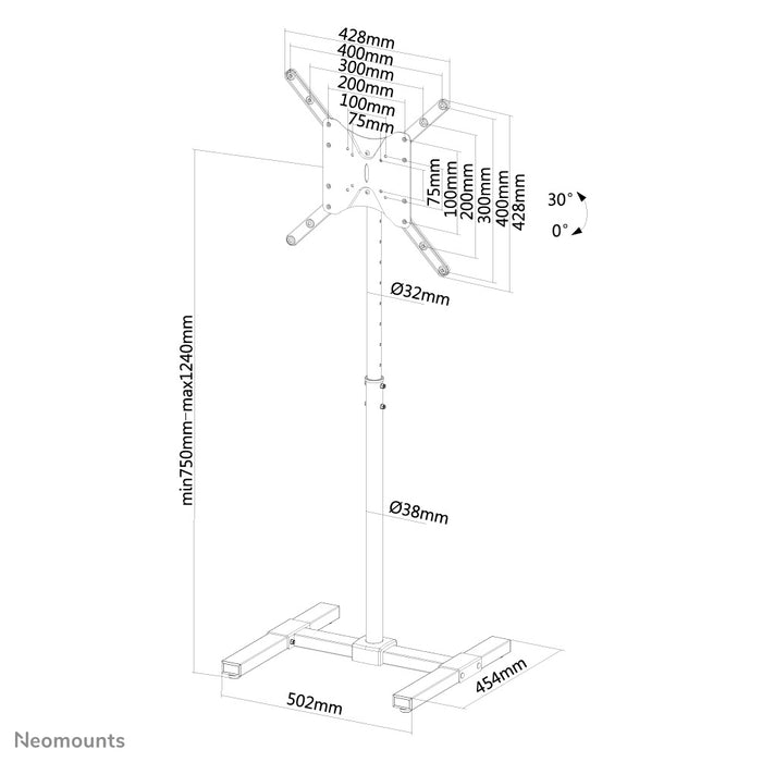 Neomounts NS-FS100 noir est un meuble pour écrans LCD/LED/Plasma jusqu'à 55 pouces (140 cm). La hauteur réglable est de 75 à 124 cm.