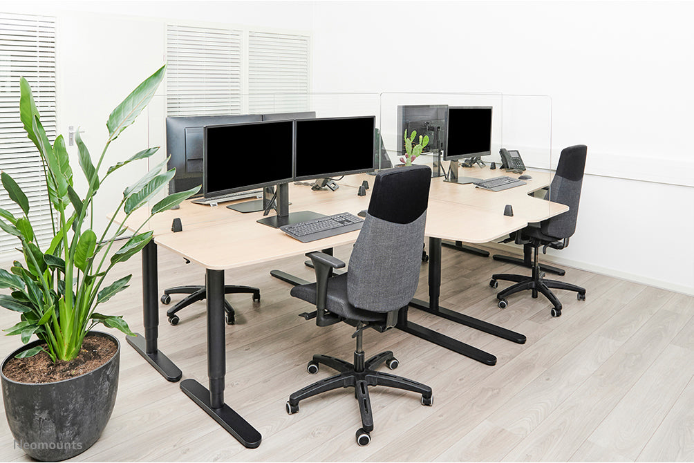 Neomounts NS-GLSPROTECT100 est un écran en verre durable de 100 cm offrant une protection contre la distance sur le lieu de travail - Verre trempé, transparent, 100 % recyclable