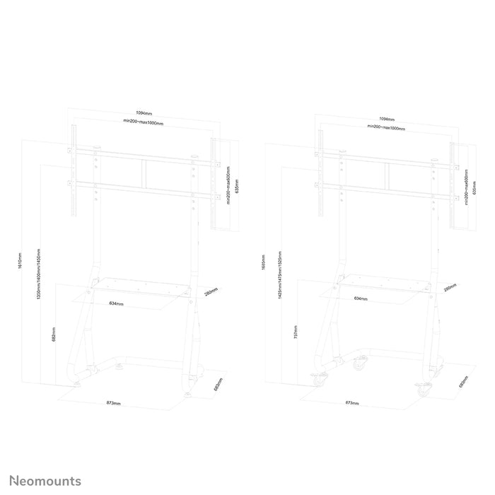 Neomounts NS-M3800 noir est un meuble mobile pour écrans plats jusqu'à 100 pouces (254 cm).