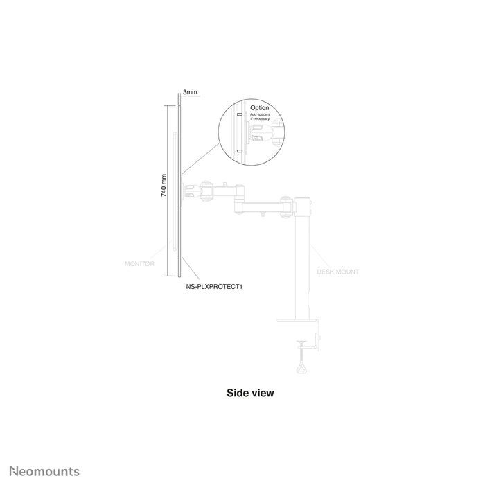 Neomounts NS-PLXPROTECT1 est un écran transparent pour 1 écran plat et offre une protection de distance sur le lieu de travail - Acrylique transparent, 100 % recyclable | PLXPROTECT est enregistré en tant que brevet de design de l'UE |