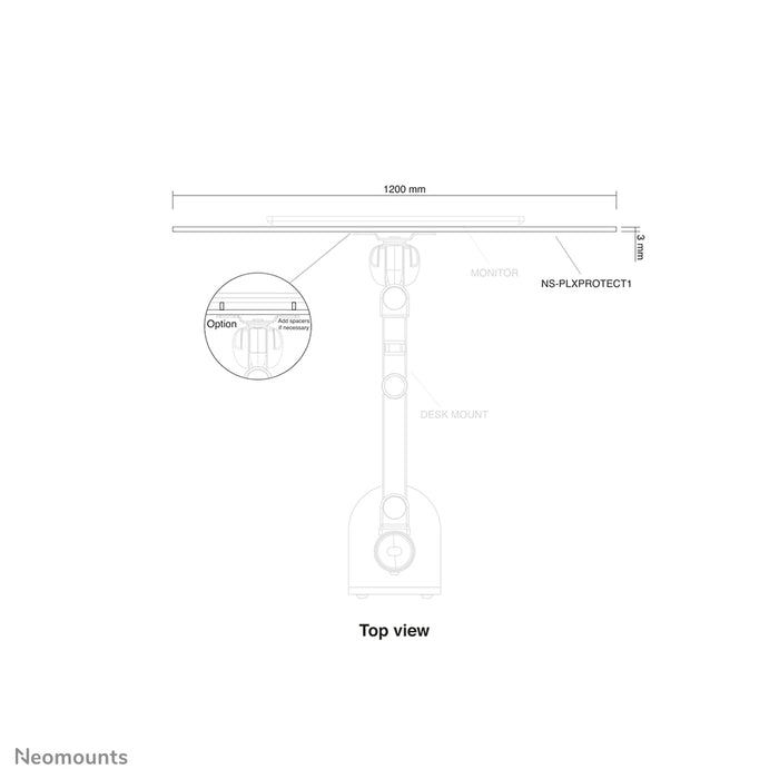 Neomounts NS-PLXPROTECT1 est un écran transparent pour 1 écran plat et offre une protection de distance sur le lieu de travail - Acrylique transparent, 100 % recyclable | PLXPROTECT est enregistré en tant que brevet de design de l'UE |