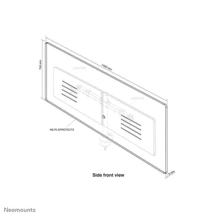 Neomounts NS-PLXPROTECT2 est un écran transparent pour 2 écrans plats et offre une protection contre la distance sur le lieu de travail - Acrylique transparent, 100 % recyclable | PLXPROTECT est enregistré en tant que brevet de design de l'UE |