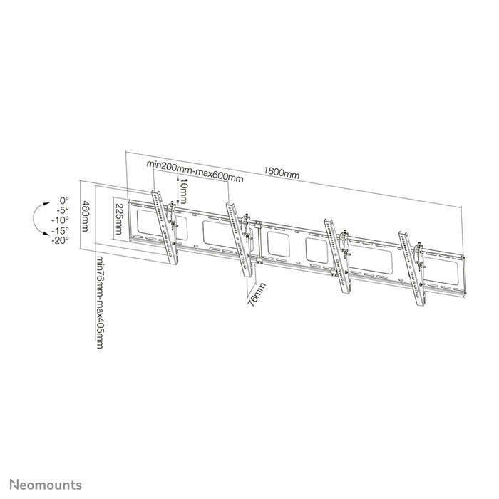 Neomounts NS-WMB200 noir est un support mural pour menu board pour écrans jusqu'à 52 pouces (132 cm).