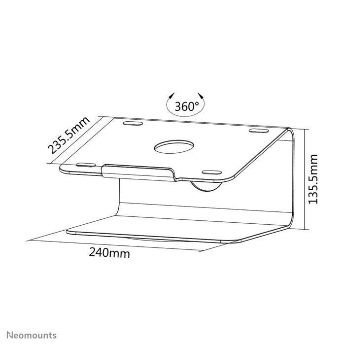 Neomounts NSLS050 est un support de bureau pivotant à 360 degrés pour un ordinateur portable.