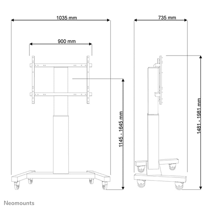Neomounts PLASMA-M2250 noir est un chariot électrique réglable en hauteur pour écrans plats jusqu'à 100 pouces.