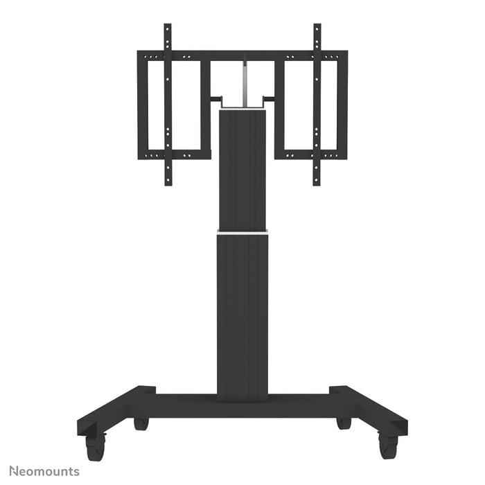 Neomounts PLASMA-M2500T noir est un chariot électrique réglable en hauteur avec fonction d'inclinaison à 90 degrés pour écrans plats jusqu'à 100 pouces.