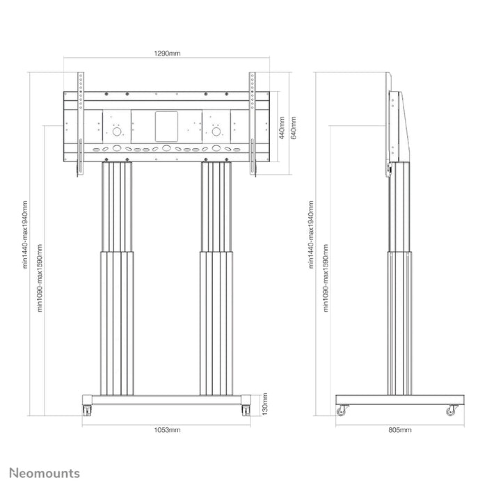 Neomounts PLASMA-M2600 noir est un chariot électrique réglable en hauteur pour écrans plats jusqu'à 120 pouces (305 cm).