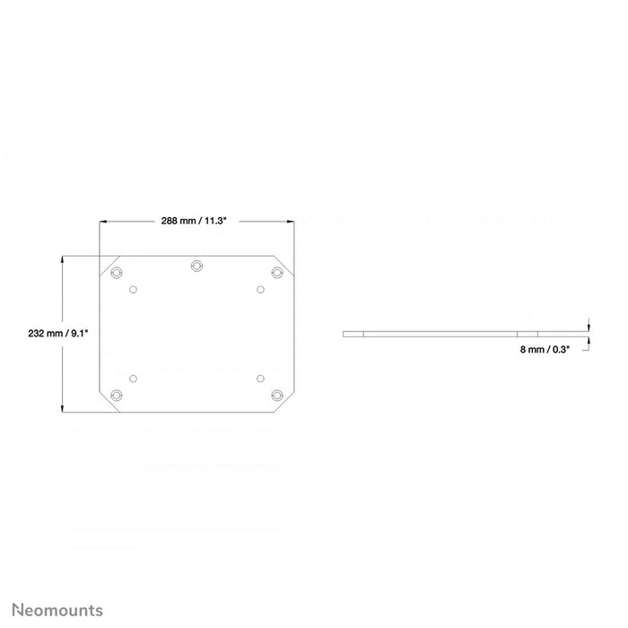 Neomounts PLASMA-M2SFPLATE est une plaque de sol pour les séries 2250 et 2500 de chariots et supports au sol réglables en hauteur électriquement.