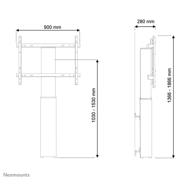 Neomounts PLASMA-W2250 noir est un support mural motorisé pour écrans jusqu'à 100 pouces.