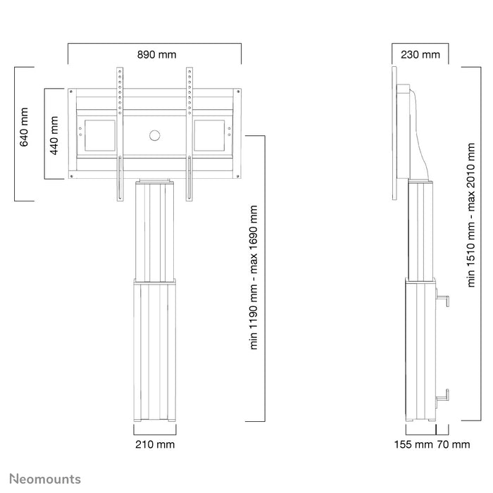 Neomounts PLASMA-W2500 argent est un support mural motorisé pour écrans jusqu'à 100 pouces.