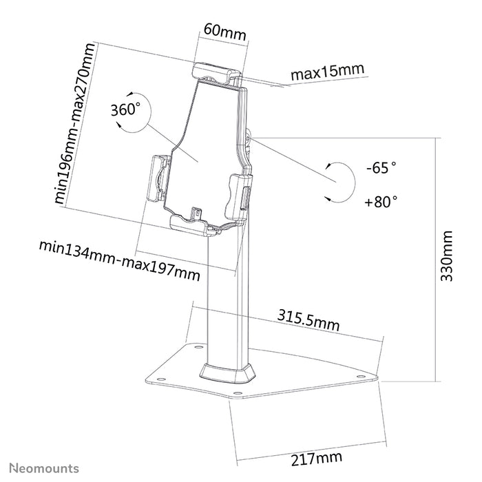 Support tablette Neomounts TABLET-D150SILVER pour la plupart des tablettes de 7,9 pouces à 10,5 pouces, verrouillable - Argent