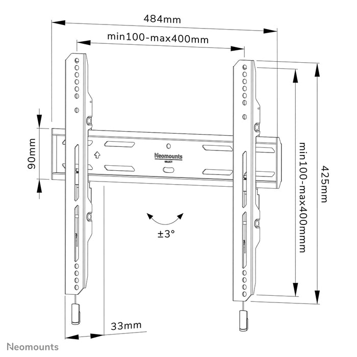 Neomounts WL30S-850BL14 support mural plat pour écrans de 32 à 65 pouces - Noir