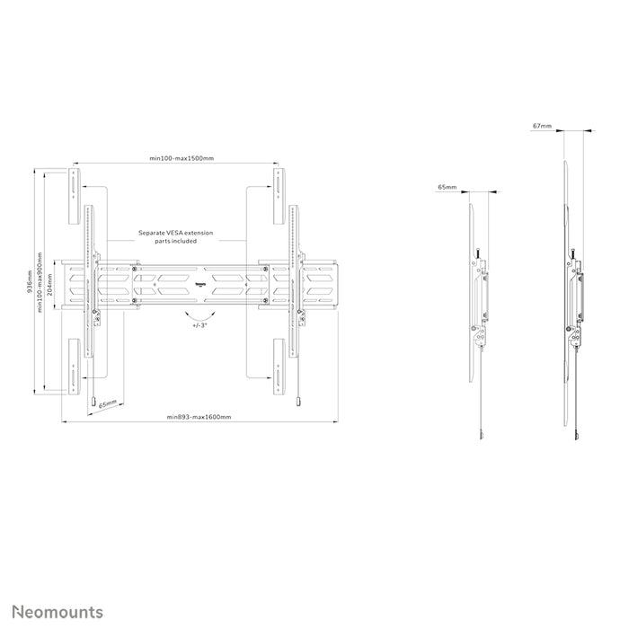 Neomounts WL30S-950BL19 support mural plat pour écrans de 55 à 110 pouces - Noir