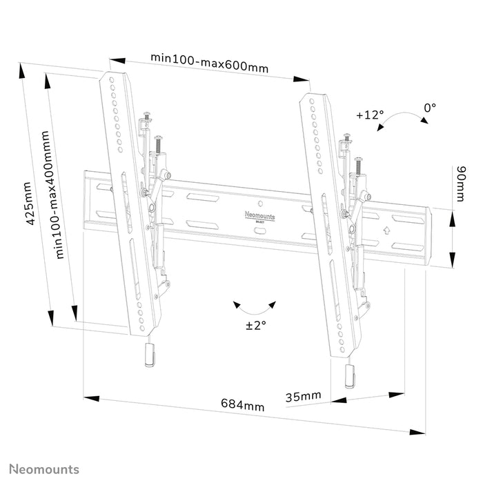 Support mural inclinable Neomounts WL35S-850BL16 pour écrans de 40 à 82 pouces - Noir