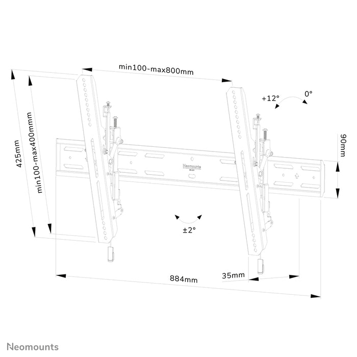 Support mural inclinable Neomounts WL35S-850BL18 pour écrans de 43 à 98 pouces - Noir