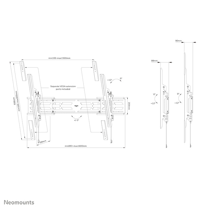 Neomounts WL35S-950BL19 support mural inclinable pour écrans de 55 à 110 pouces - Noir