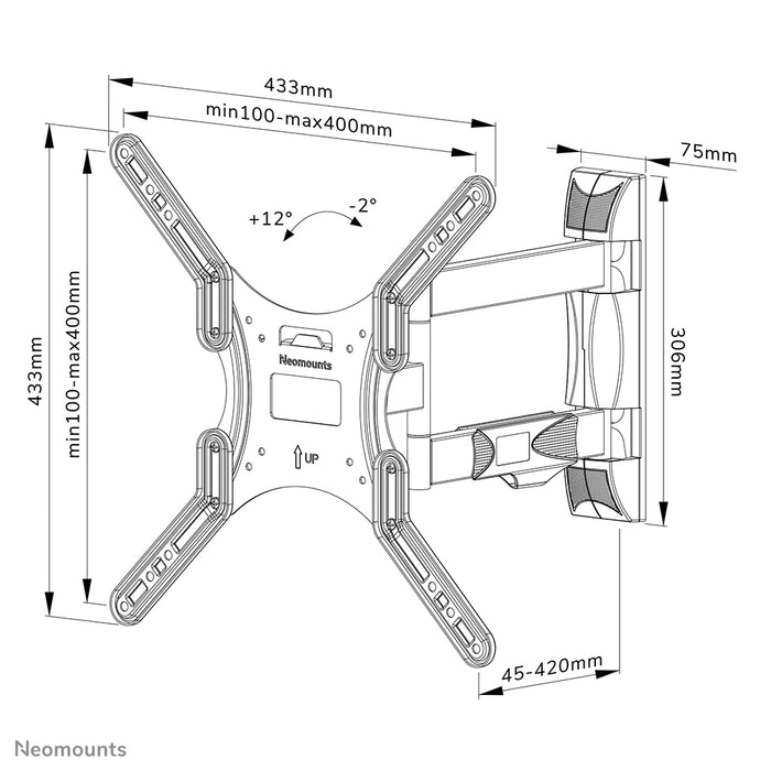 Neomounts WL40-550BL14 support mural articulé pour écrans de 32 à 55 pouces - Noir