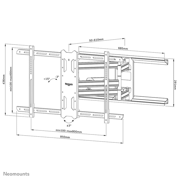 Neomounts WL40S-850BL18 support mural articulé complet pour écrans de 43 à 86 pouces - Noir