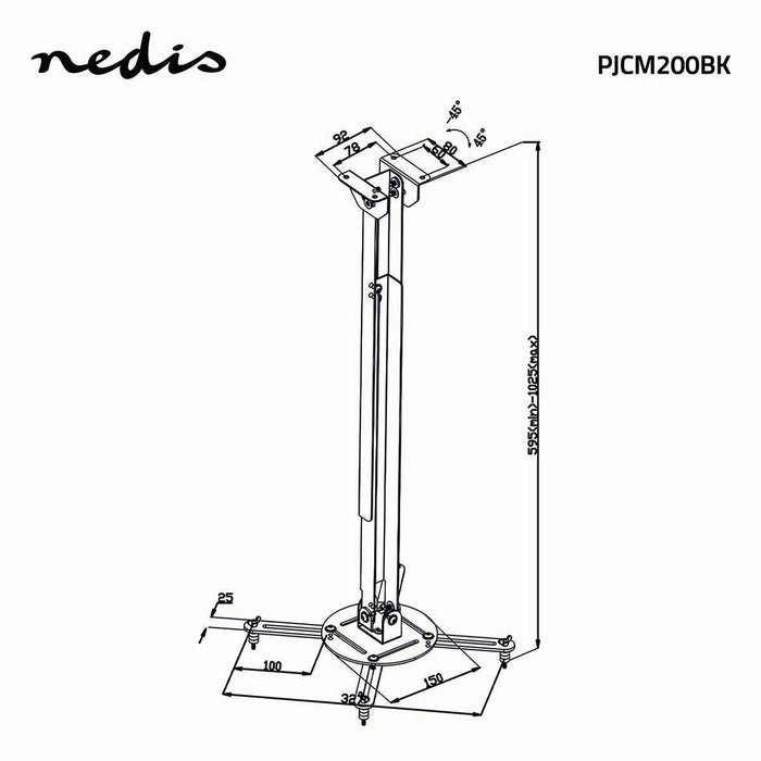 Support de plafond pour projecteur | Rotation à 360° | Max. 10 kg | Distance au mur 550 - 1000 mm | Noir