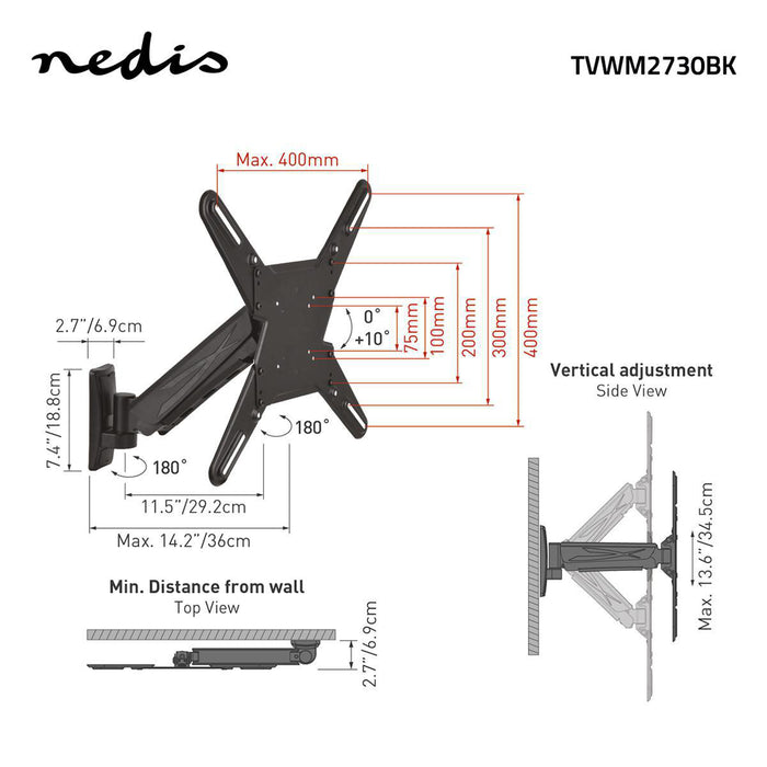 Support mural TV vertical | 29 - 55" | Max. 20 kg | 345 mm de portée verticale