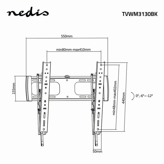 Support mural TV inclinable | 32 - 55" | Max. 40 kg | Angle d'inclinaison 12°