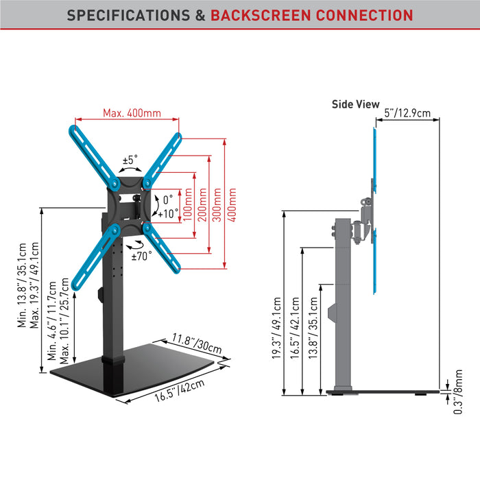 Support TV à mouvement complet Barkan jusqu'à 57 pouces | Universel | VESA 400x400