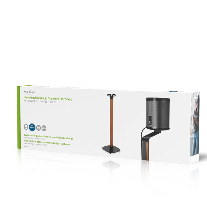 Support d'enceinte design scandinave pour Sonos One, One SL & PLAY:1 – Support en bois/métal avec gestion des câbles et amortissement des vibrations.