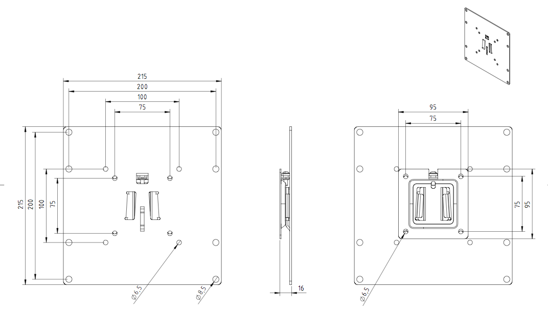 2e chance Super plat support de fixation 200x200, seulement 16 mm d'épaisseur