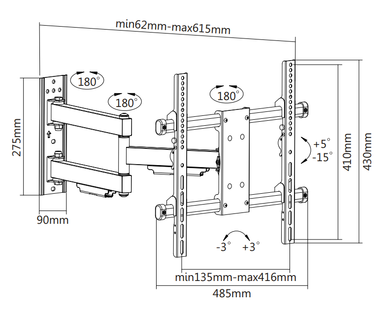Support TV Wolff Mount robuste | jusqu'à 55 pouces | Pivotant | VESA 400x400 | Marque universelle | Garantie 10 ans