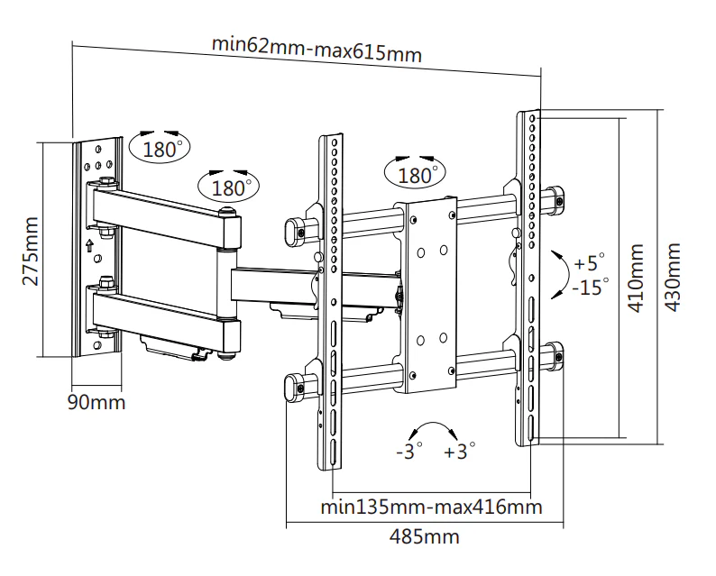 Support mural TV Wolff Mount à mouvement complet - Parfait pour téléviseurs de 32 à 55 pouces - Charge maximale de 50 KG - Garantie de 10 ans | Universel