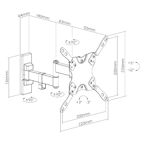 Support mural TV Wolff pivotant jusqu'à 40 pouces | VESA 200x200 | Longueur 27 cm