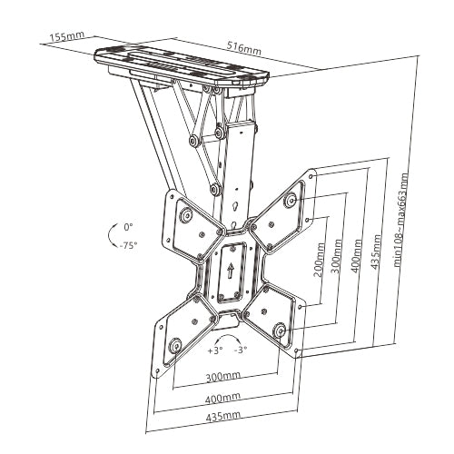Support de plafond électrique Wolff Mount | Jusqu'à 55 pouces | VESA 200x200 | Jusqu'à 30KG | Avec application et télécommande