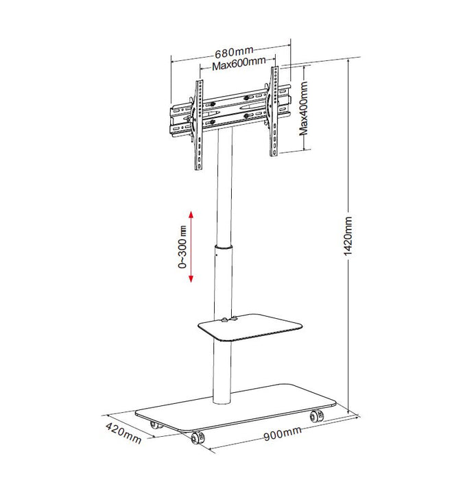 Support TV sur pied Wolff réglable en hauteur 30 cm | Universel | VESA 600x400