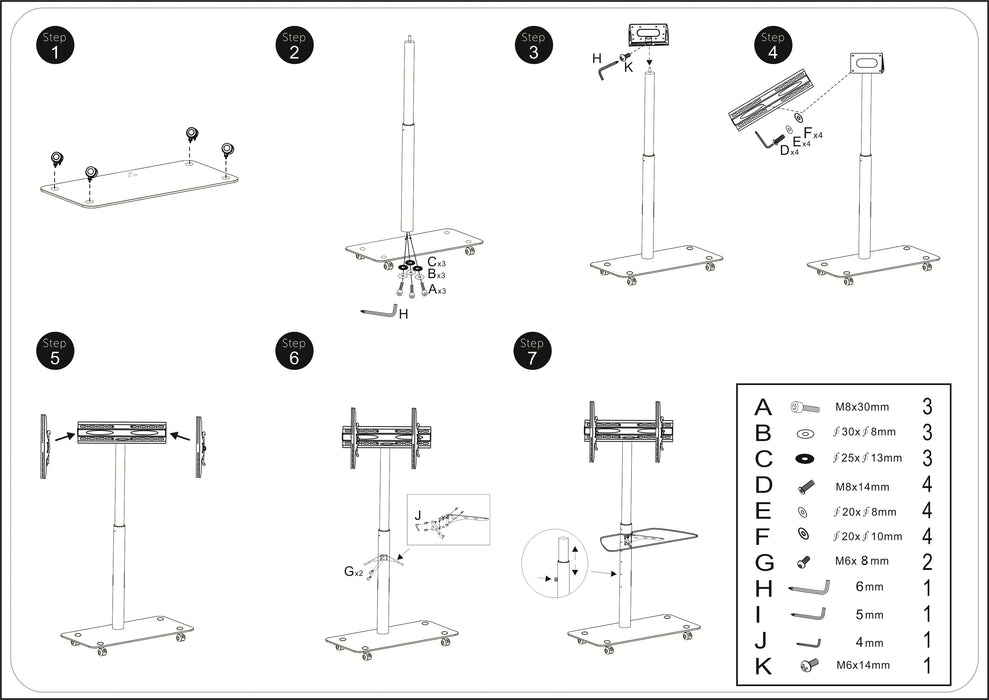 Support TV sur pied Wolff réglable en hauteur 30 cm | Universel | VESA 600x400