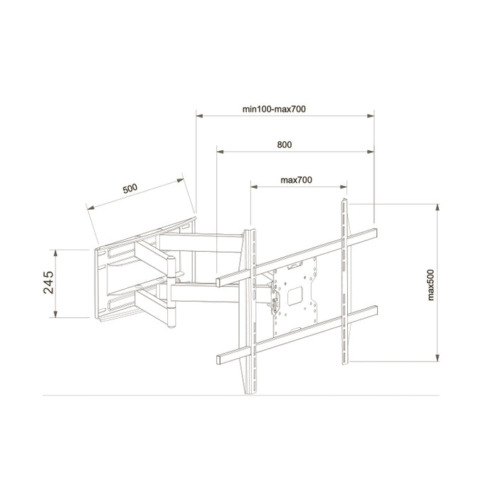 Support mural TV Wolff Mount Heavy Duty 47 à 75 pouces | Capacité de charge jusqu'à 60 kg | VESA 800x500
